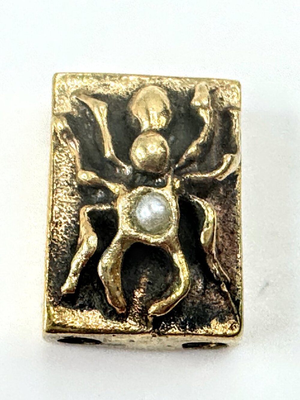 Antique 14K Gold Pearl Spider Slide Charm Bead Pendant Bracelet JR1687
